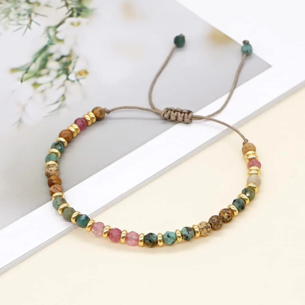 Lotus and Luna 7 Chakra Stacked Gold Bracelets for Women,Boho Strand Beads Adjustable Friendship Healing Christmas Jewelry Gift.