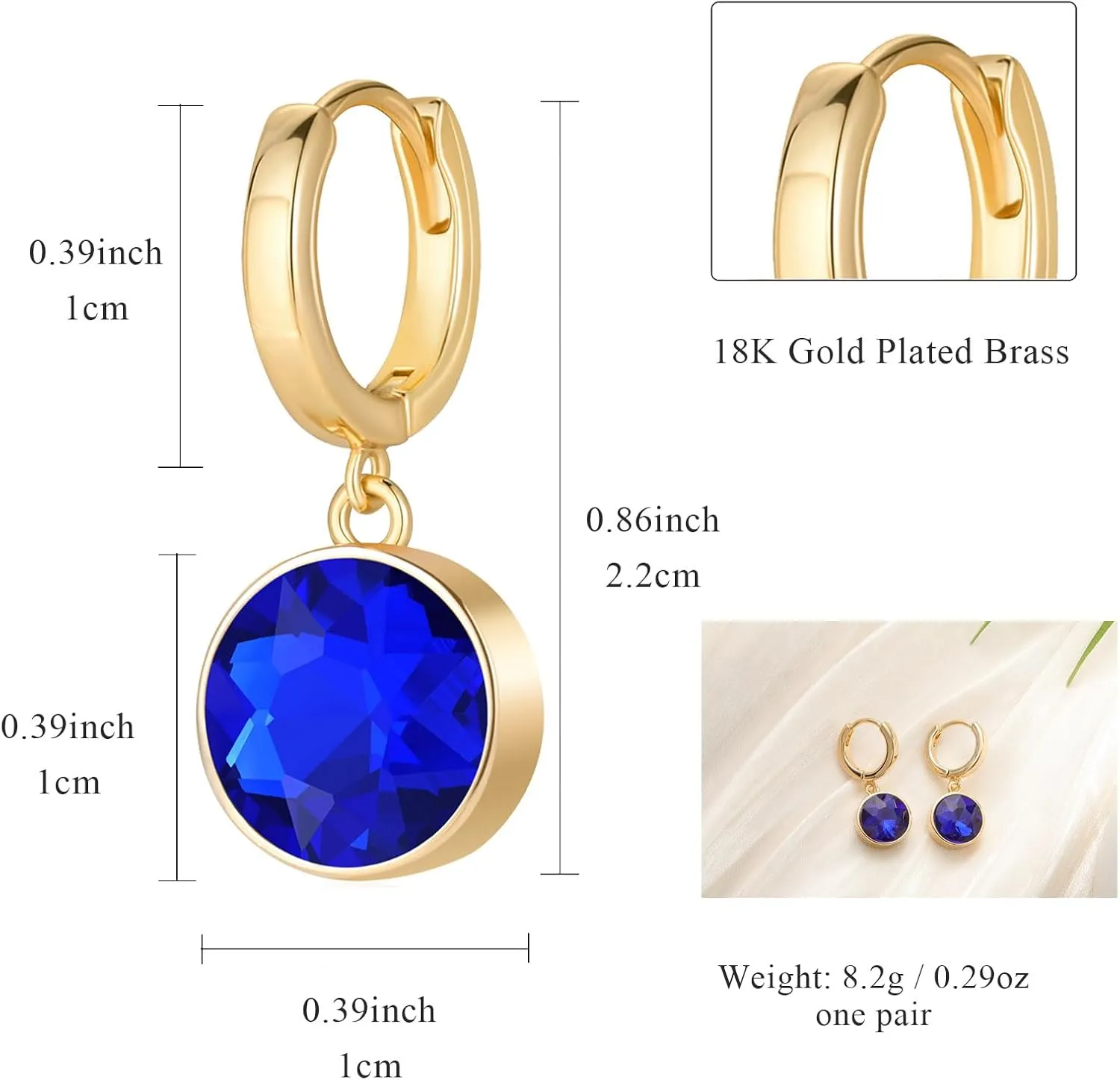 Lourny Gold Crystal Hoop Earrings for Women, 18K Gold Plated Round Cubic Zirconia Dangle Women Trendy Earrings Jewelry Gifts for Mother Wife