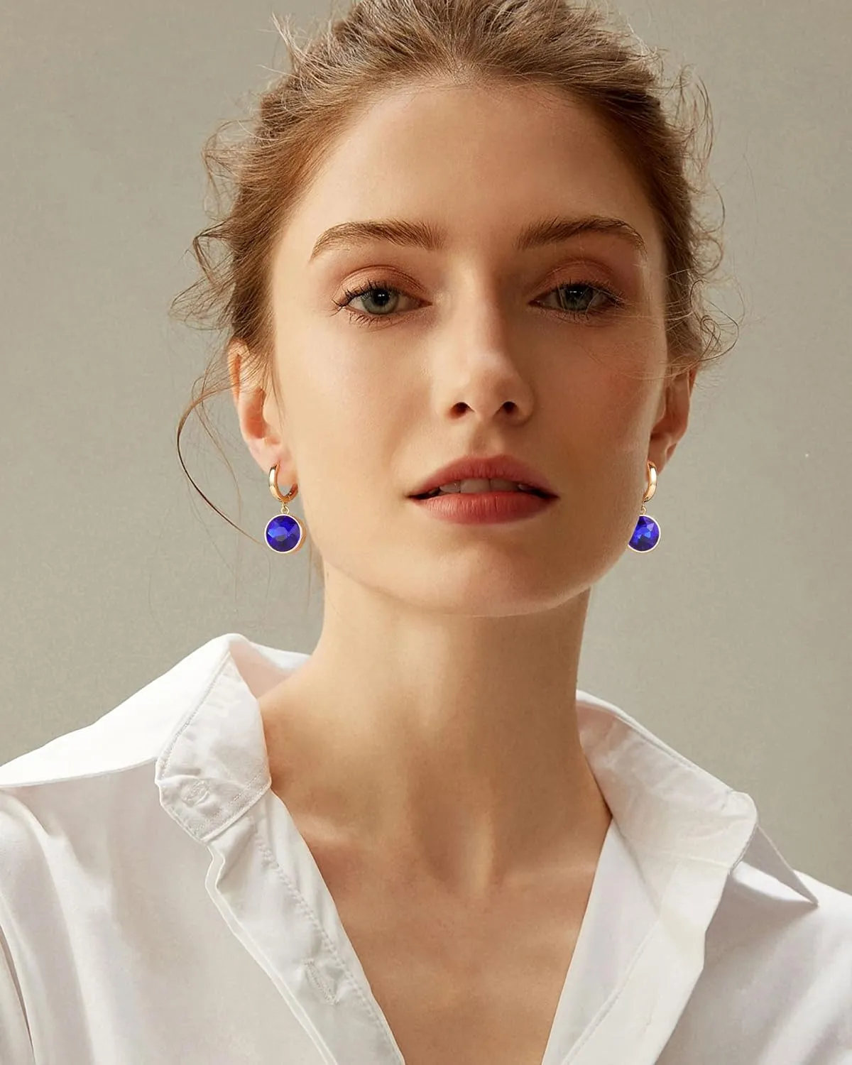 Lourny Gold Crystal Hoop Earrings for Women, 18K Gold Plated Round Cubic Zirconia Dangle Women Trendy Earrings Jewelry Gifts for Mother Wife