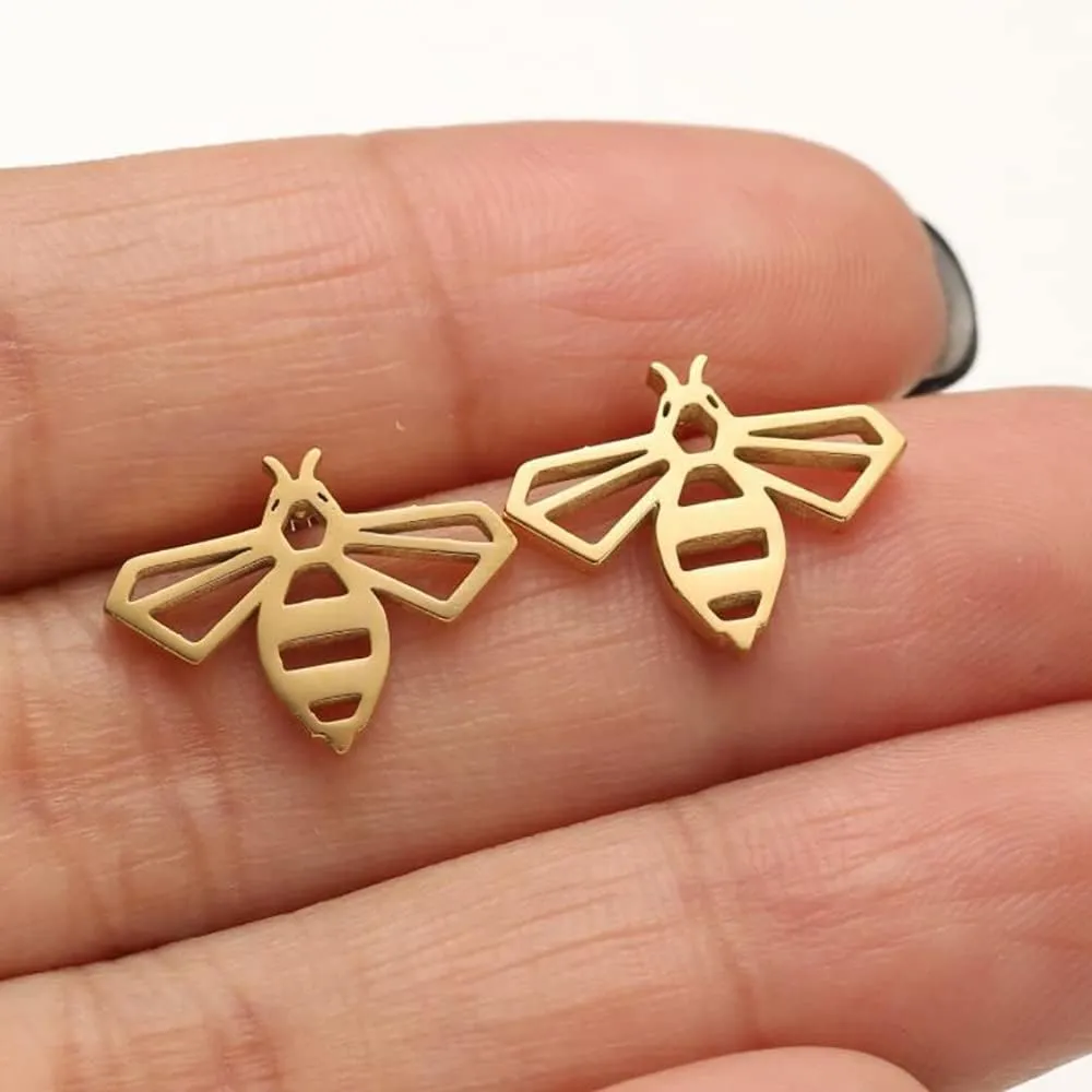 Lovely Honey Bee Stud Earrings Stainless Steel Bumblebee Hollow Bees Cartilage Studs Earring for Women Girls Simple Jewelry Gifts