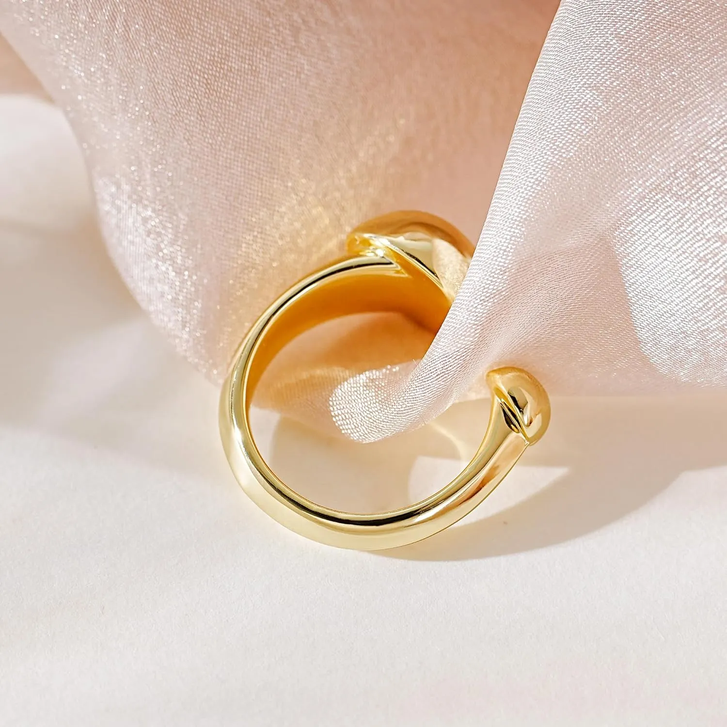 LUCA SMITH Adjustable 14k Gold Plated Rings Double Ball Band Open Stacking Thumb Ring Non Tarnish Twist Eternity for Women Men Dome Chunky Statement Wedding Rings