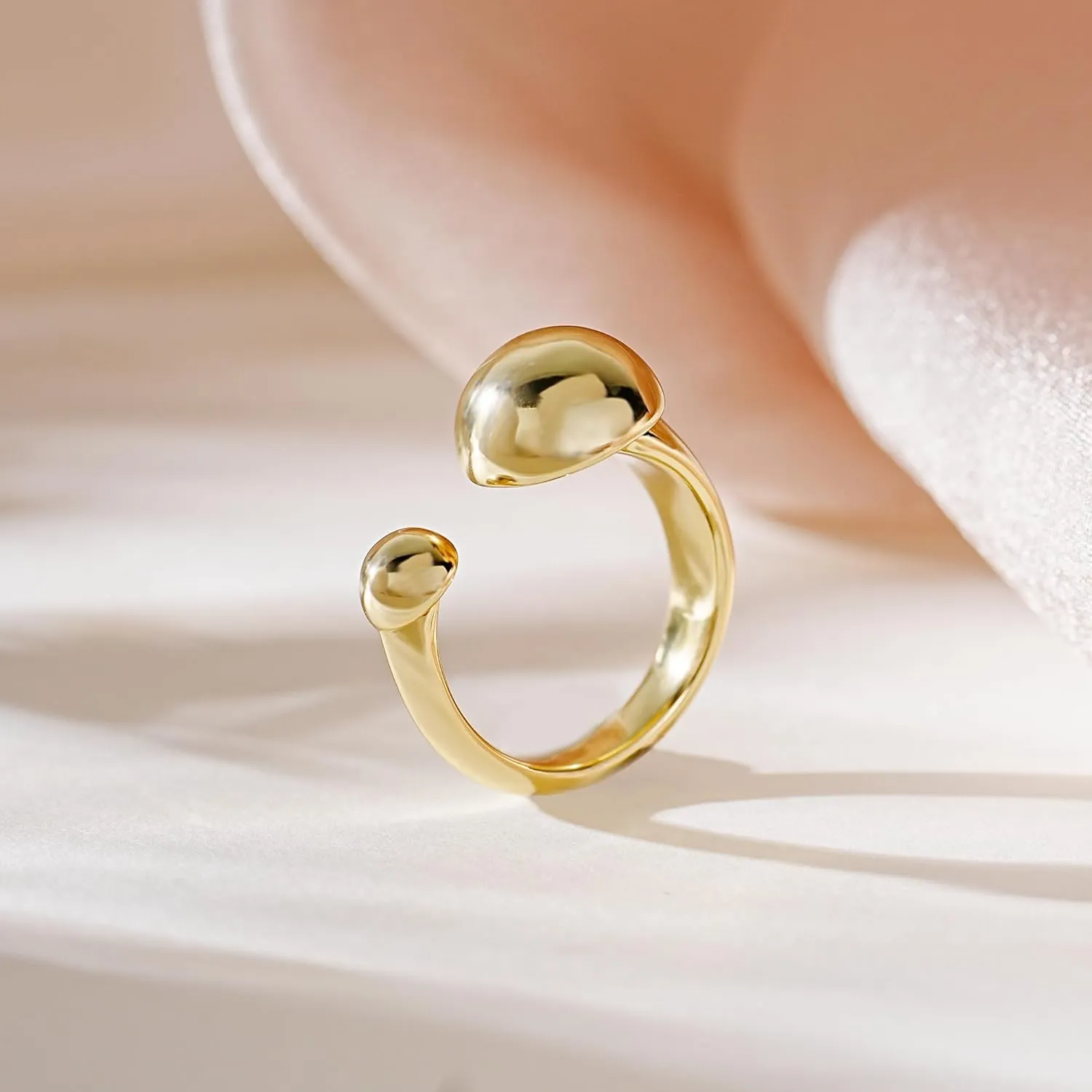 LUCA SMITH Adjustable 14k Gold Plated Rings Double Ball Band Open Stacking Thumb Ring Non Tarnish Twist Eternity for Women Men Dome Chunky Statement Wedding Rings
