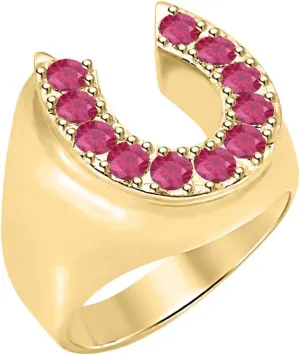 Lucky Horse Shoe Round Cut Gemstone 14K Yellow Gold Over .925 Sterling Silver Men's Ring