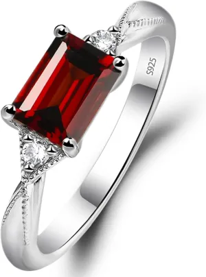 LUO 925 Sterling Silver Emerald Cut 7X5 MM Gemstone Ring East West Dainty Promise Ring for Women