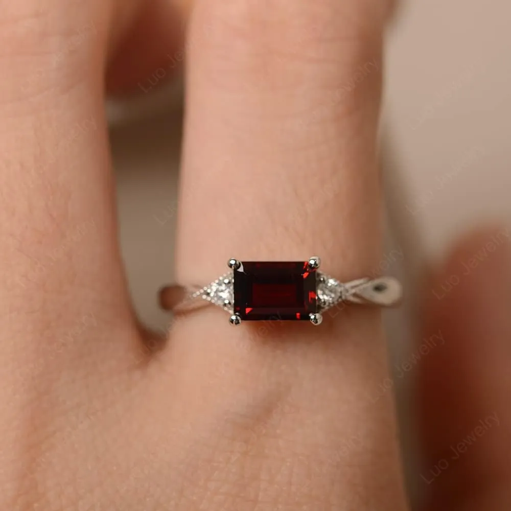 LUO 925 Sterling Silver Emerald Cut 7X5 MM Gemstone Ring East West Dainty Promise Ring for Women