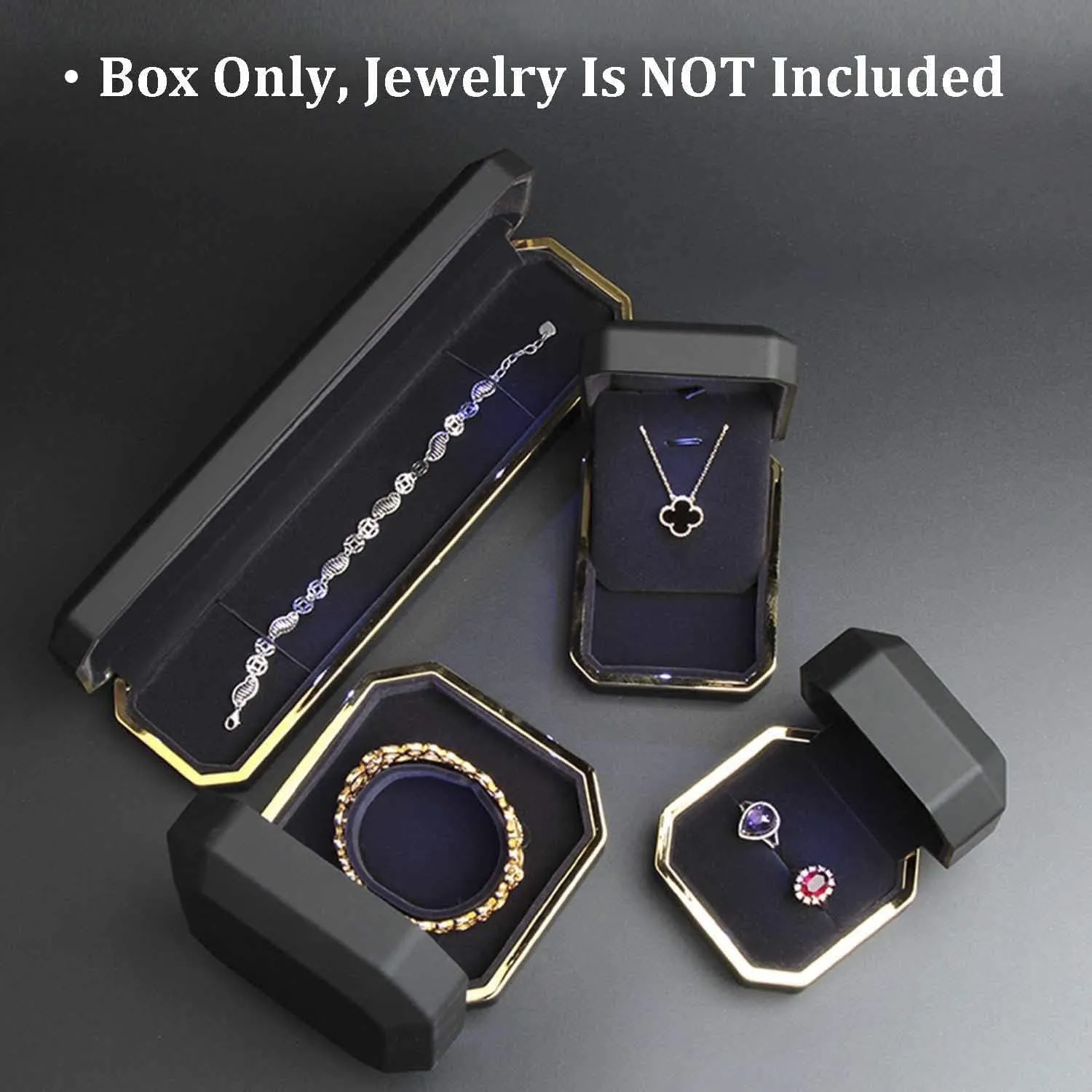 Luxury Pendant Box, Velvet Jewelry Box Storage Case Organizer Holder with LED Light, Black