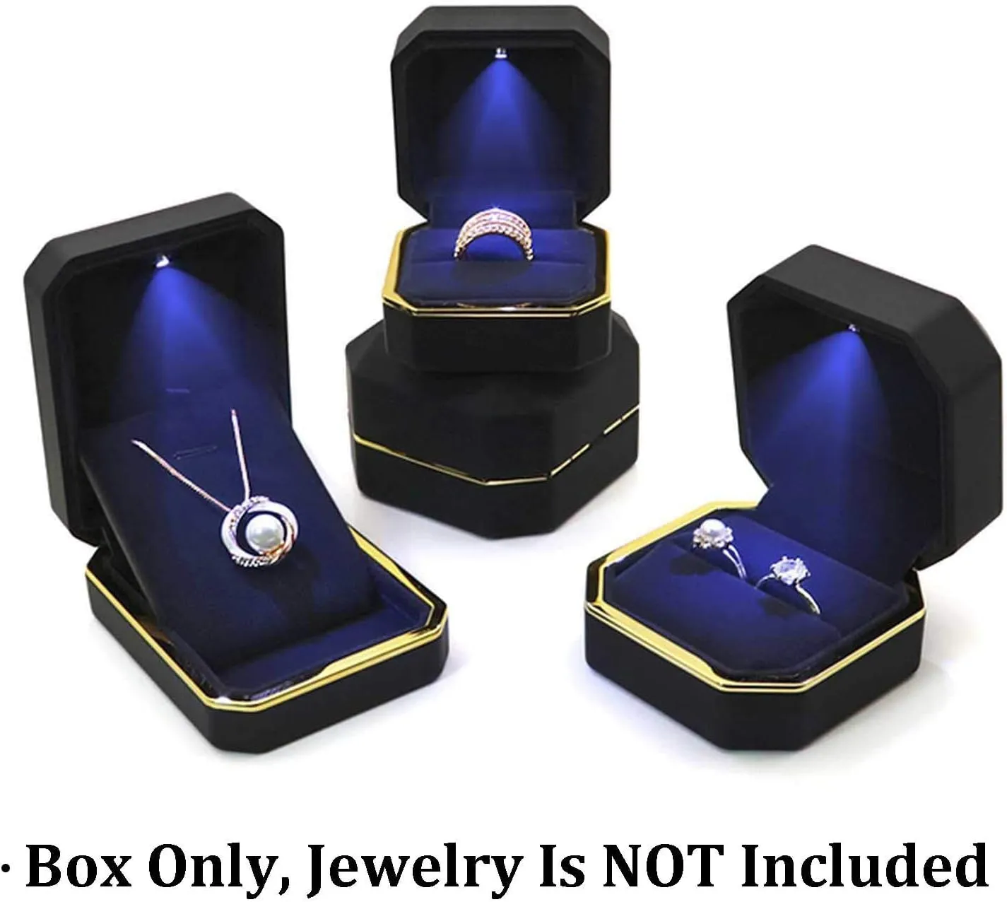 Luxury Pendant Box, Velvet Jewelry Box Storage Case Organizer Holder with LED Light, Black