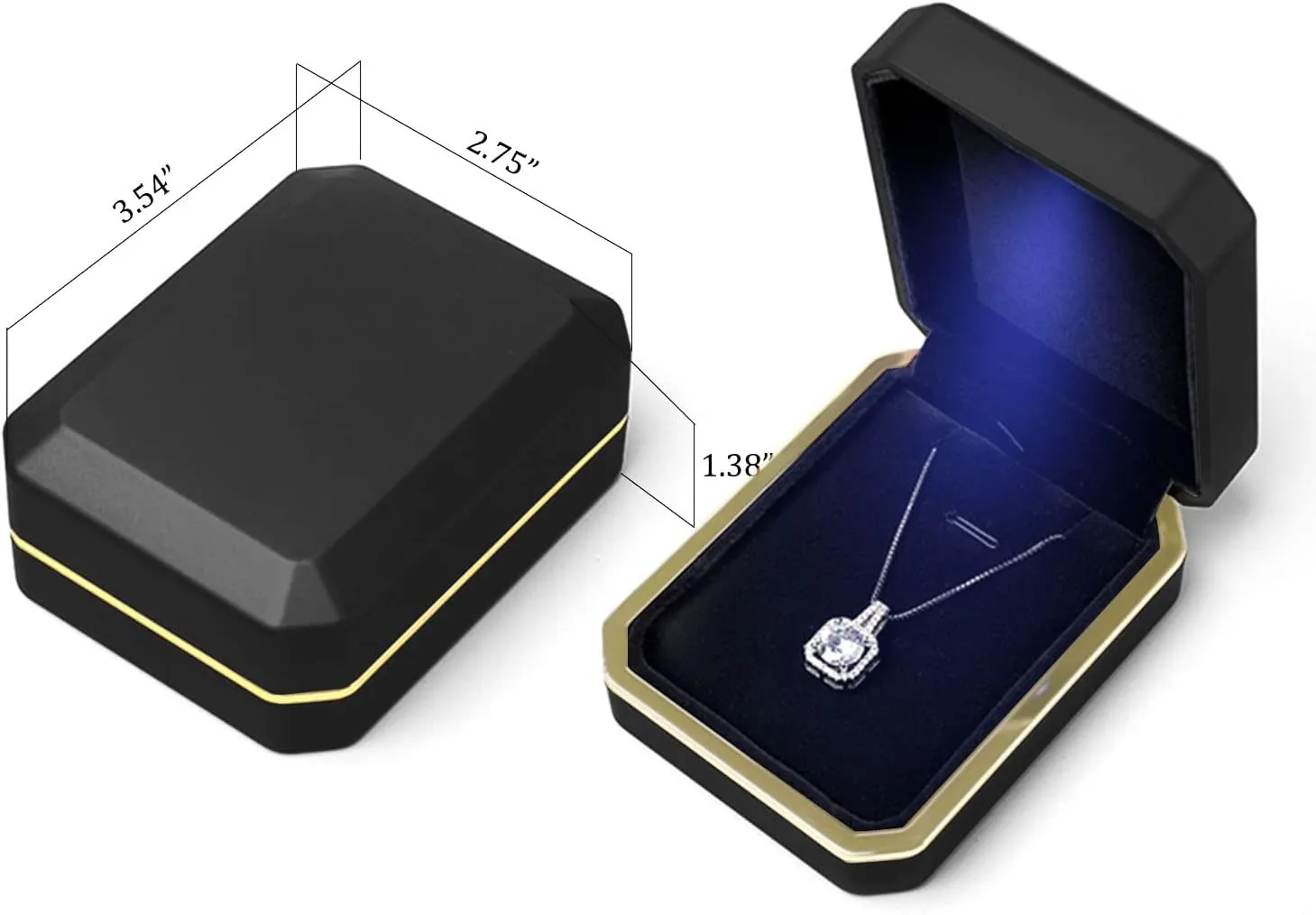 Luxury Pendant Box, Velvet Jewelry Box Storage Case Organizer Holder with LED Light, Black