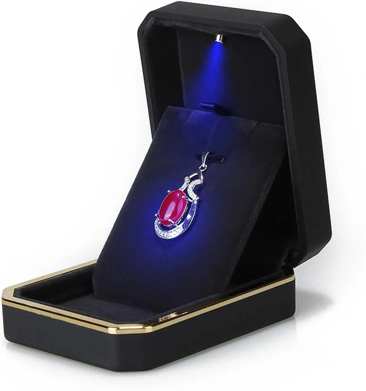 Luxury Pendant Box, Velvet Jewelry Box Storage Case Organizer Holder with LED Light, Black