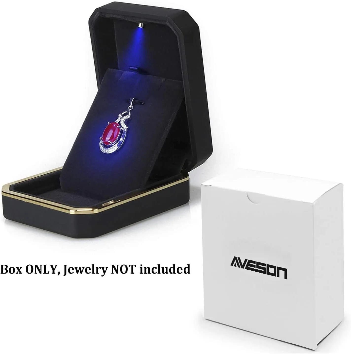 Luxury Pendant Box, Velvet Jewelry Box Storage Case Organizer Holder with LED Light, Black