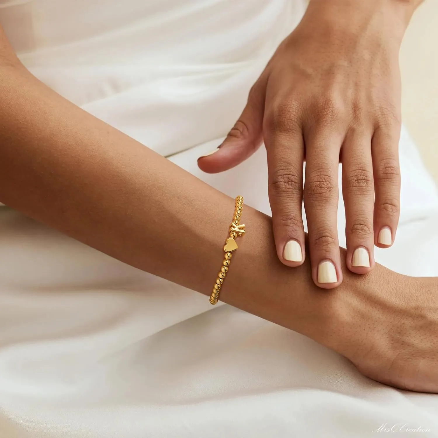 M MOOHAM Heart Initial Bracelet for Women - Dainty Gold Beaded Bracelets for Women Trendy Charm Letter A-Z Personalized Heart Jewelry Gifts