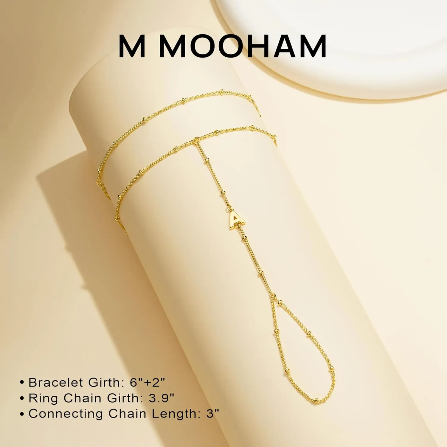 M MOOHAM Initial Hand Chain for Women - Dainty Gold Ring Bracelet Hand Chain for Women Trendy, Letter A-Z Initial Link Charm Bracelets Personalized Gold Jewelry Gifts
