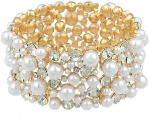 Madison Tyler Sparkle Rhinestone Stretch Bracelets for Women | Gold Rhinestone Pearl Bridal Bracelet | Wedding Party Prom Bracelet for Women