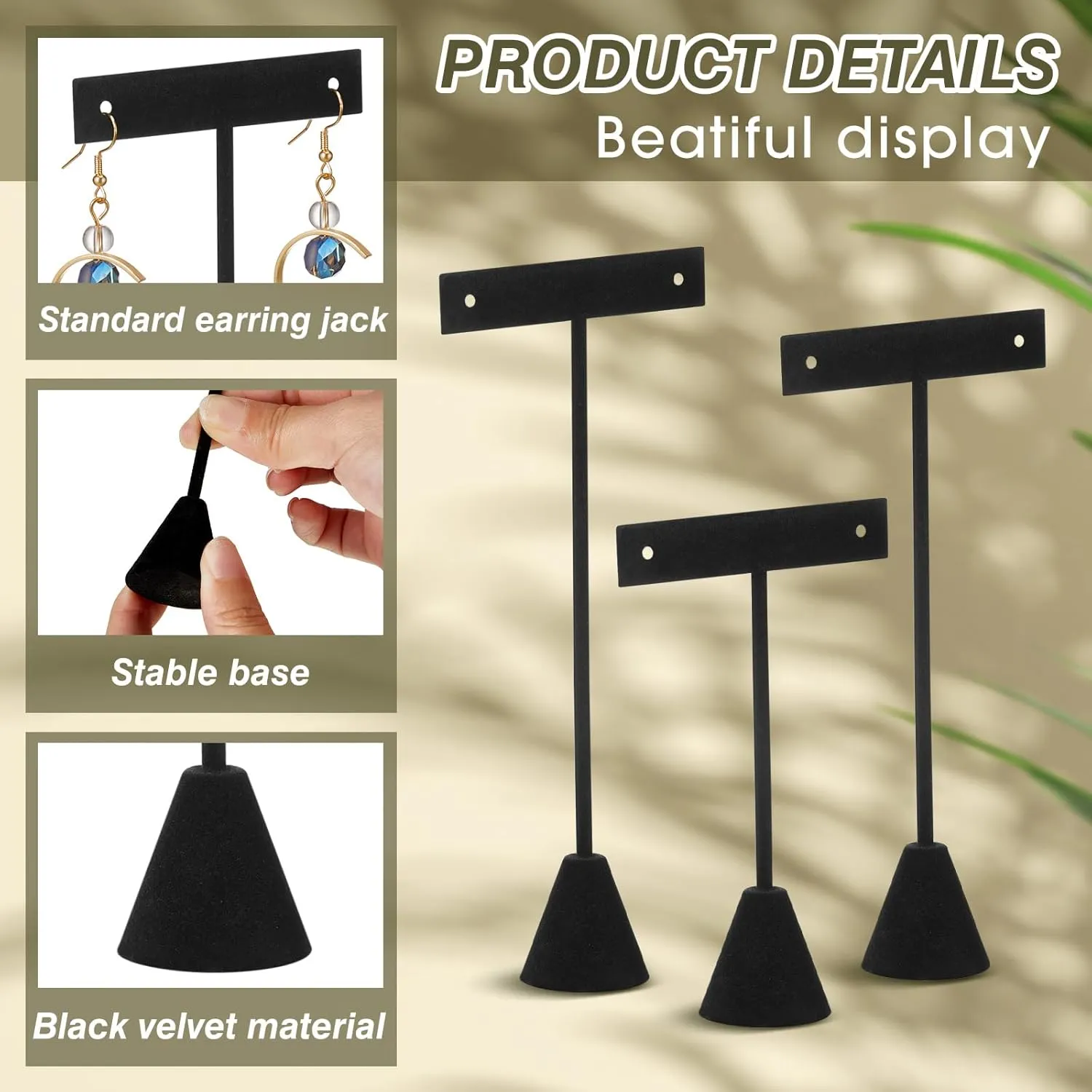 Marsui 12 Pcs Earring Display Set Earring T Bar Display Earring Holders with 3 Heights Earrings Display Stand for Jewelry (Black)