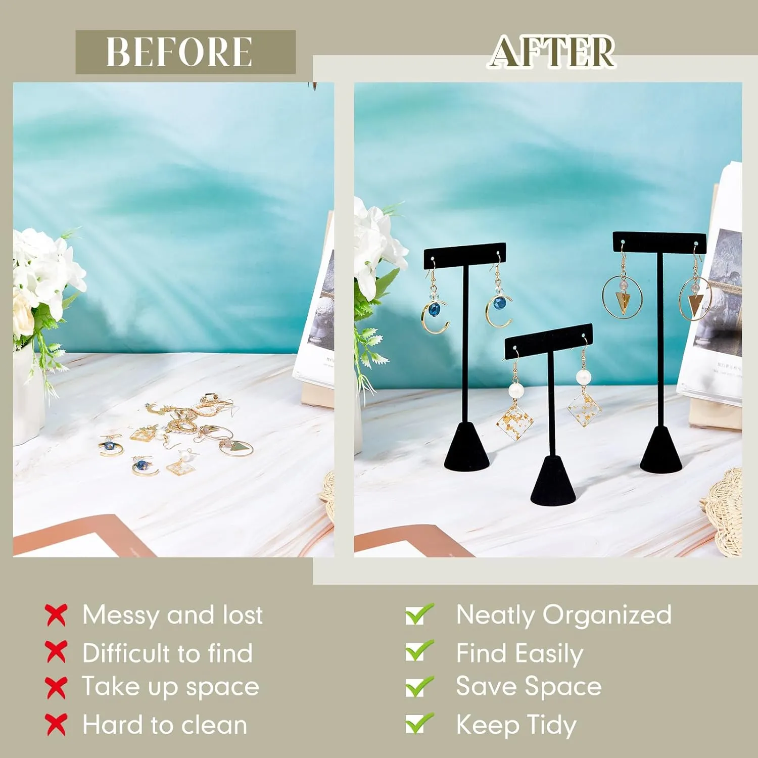 Marsui 12 Pcs Earring Display Set Earring T Bar Display Earring Holders with 3 Heights Earrings Display Stand for Jewelry (Black)