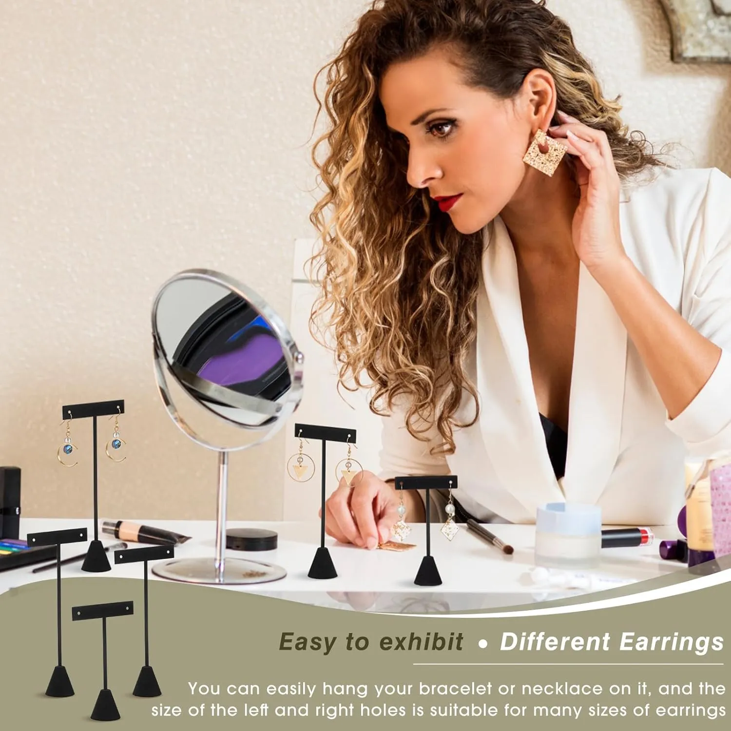 Marsui 12 Pcs Earring Display Set Earring T Bar Display Earring Holders with 3 Heights Earrings Display Stand for Jewelry (Black)