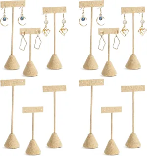 Marsui 12 Pcs Earring Display Set Earring T Bar Display Earring Holders with 3 Heights Earrings Display Stand for Jewelry(Linen Color)