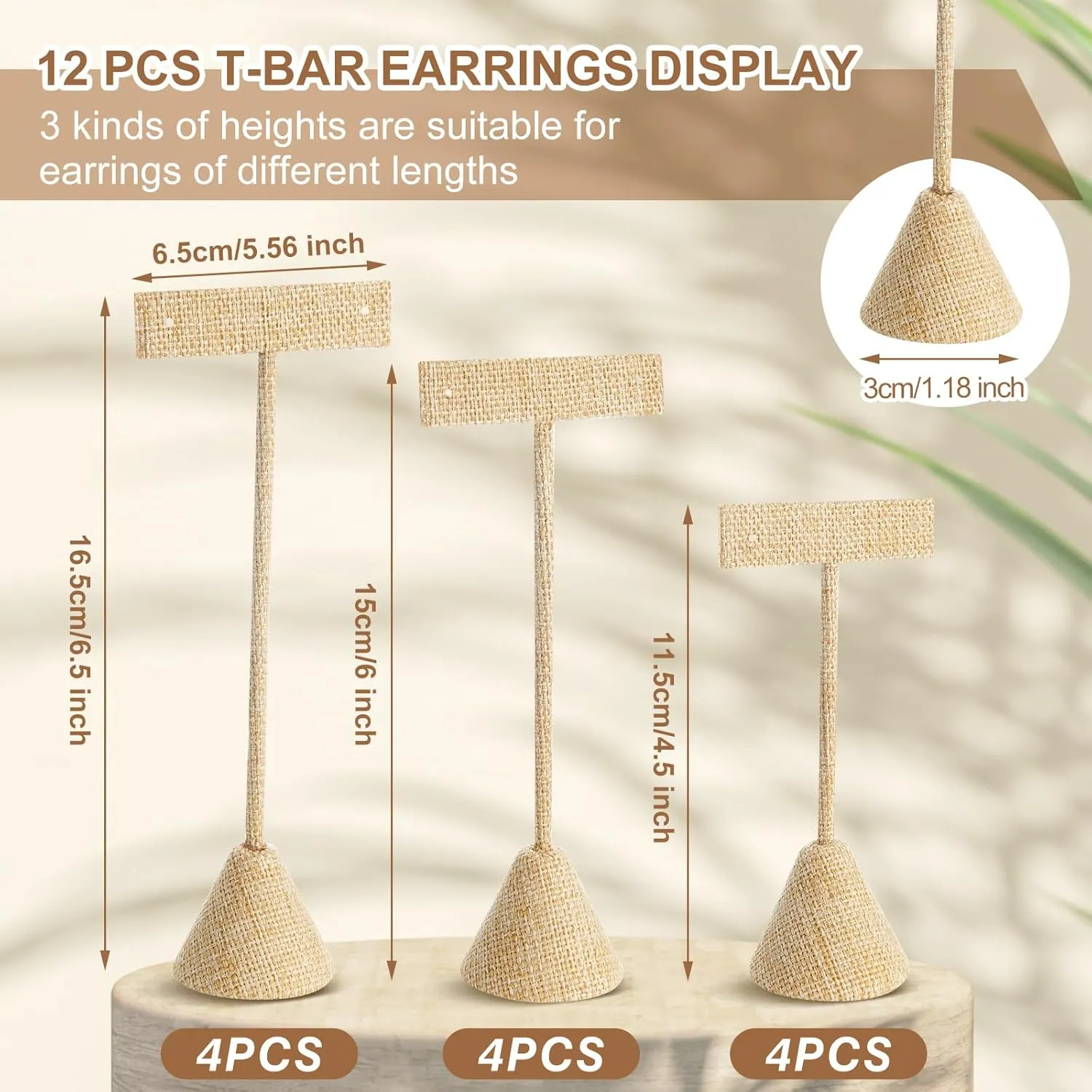 Marsui 12 Pcs Earring Display Set Earring T Bar Display Earring Holders with 3 Heights Earrings Display Stand for Jewelry(Linen Color)