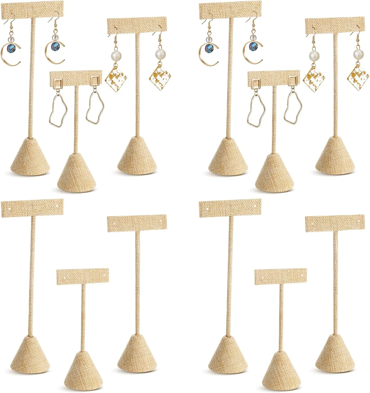 Marsui 12 Pcs Earring Display Set Earring T Bar Display Earring Holders with 3 Heights Earrings Display Stand for Jewelry(Linen Color)