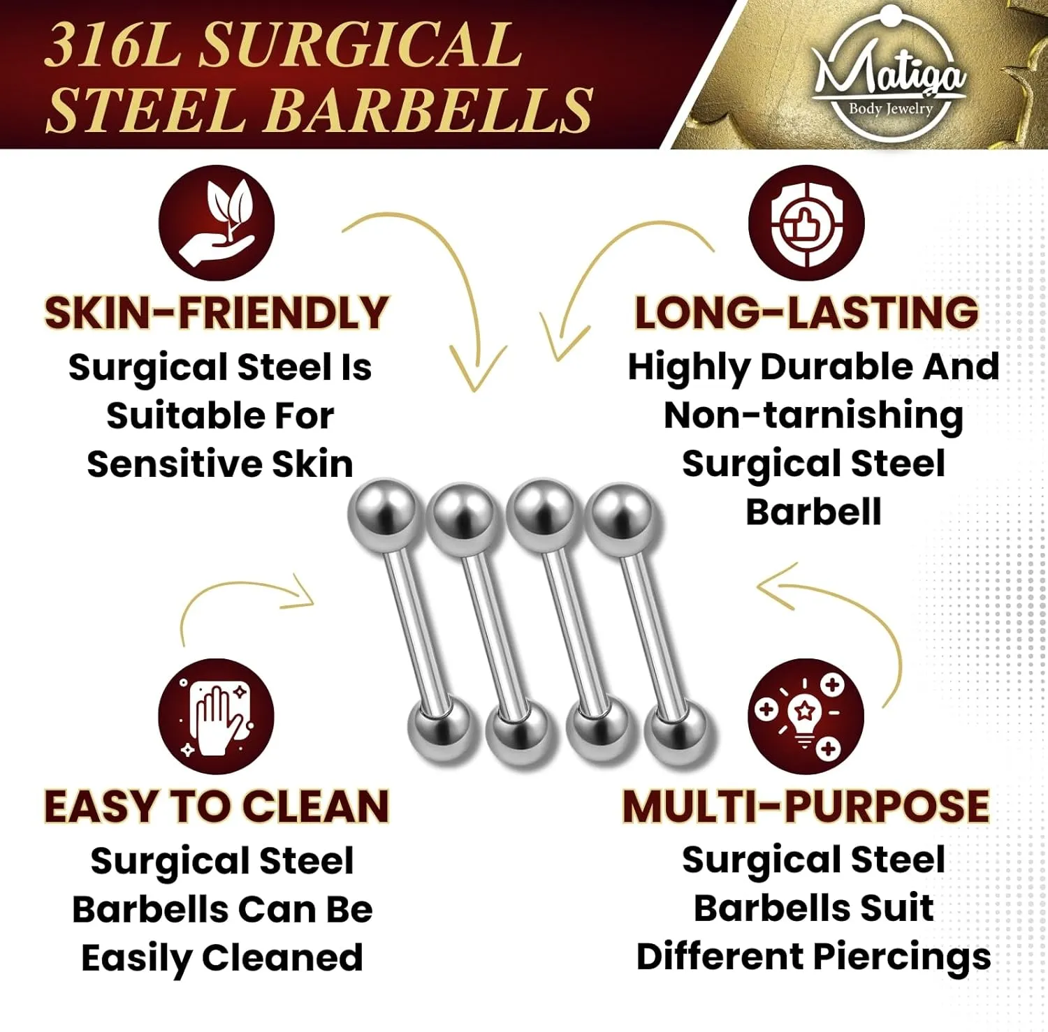 MATIGA 4Pcs Surgical Steel 16g tiny barbell earrings Piercing Jewelry Rook Cartilage Eyebrow Daith Tragus 3mm Ball Cone More Choices
