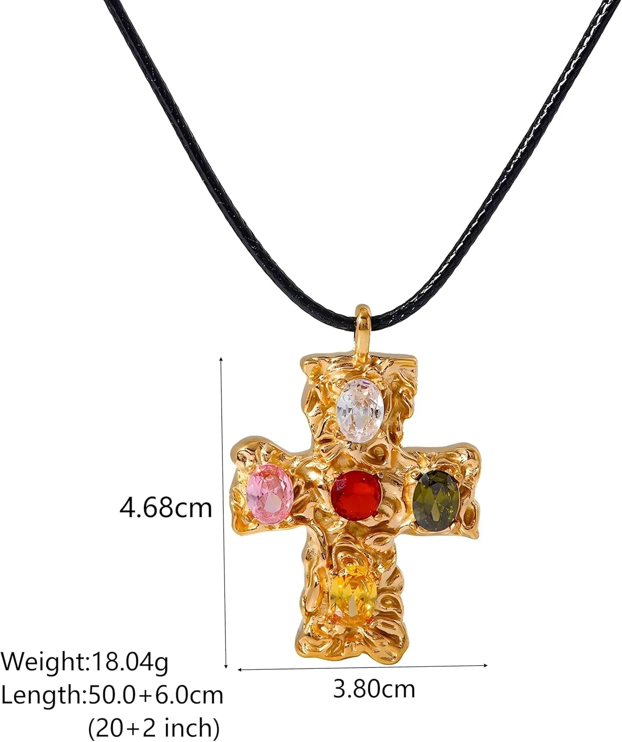 MAX 18K Gold Plated Hammered Cubic Zirconia Cross Pendant Necklace, Studs Earrings | Hypoallergenic All-match Luxury Black String Necklace, Stud Earrings | Ingenious Design Cross Faith Pendant Necklace, Studs Earrings for Women