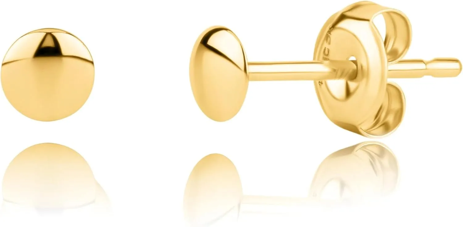 MAX   STONE 14K Solid Petite 4MM Gold Stud Dot Earrings |14k Gold Stud Earrings for Women | Hypoallergenic Gold Earrings for Women