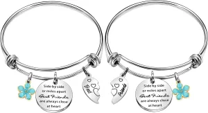 Maxforever 2Pcs Friendship Gifts Best Friends Forever Charm Bangle Bracelet, Birthday Anniversary for Bestie
