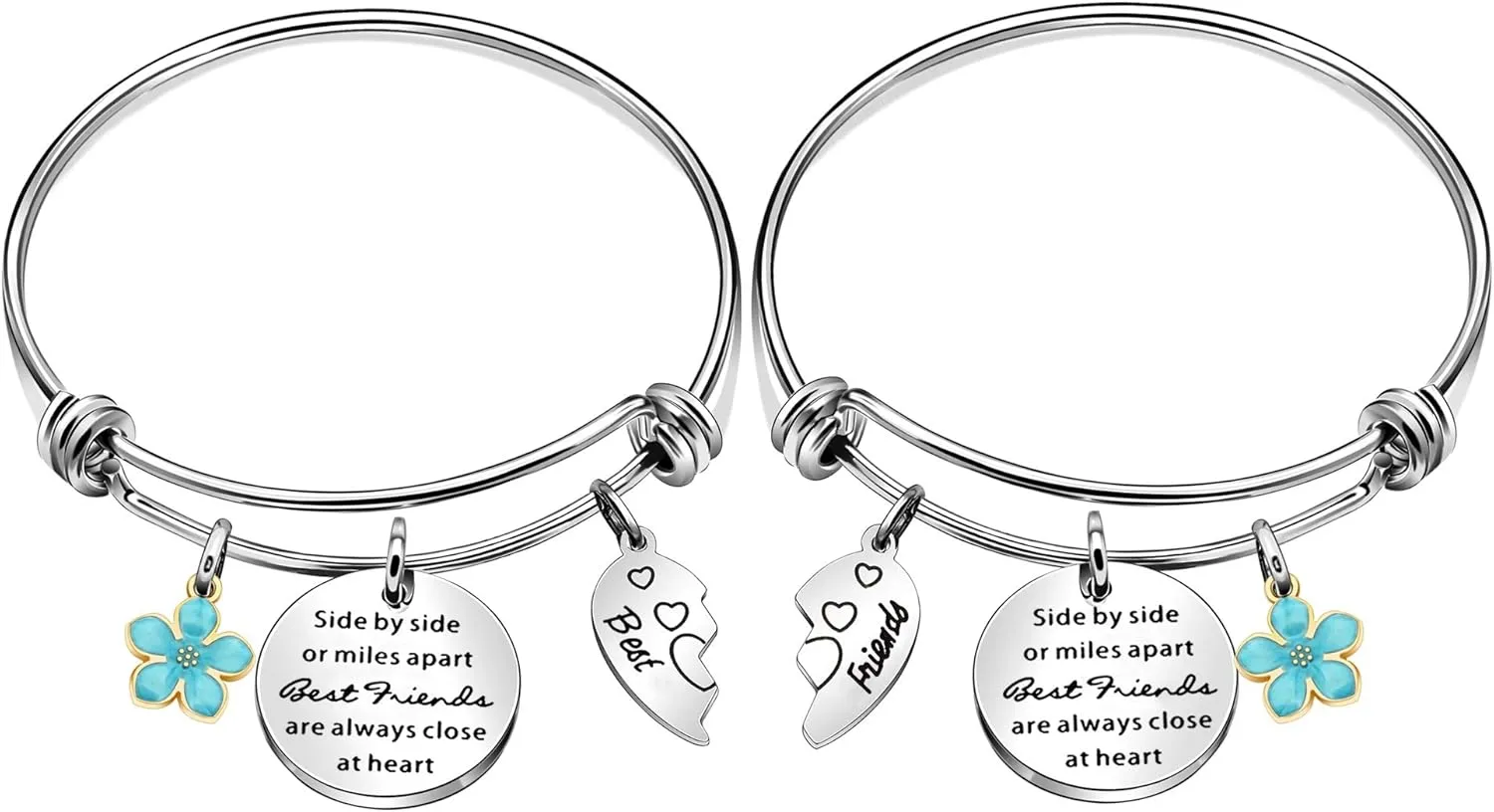 Maxforever 2Pcs Friendship Gifts Best Friends Forever Charm Bangle Bracelet, Birthday Anniversary for Bestie