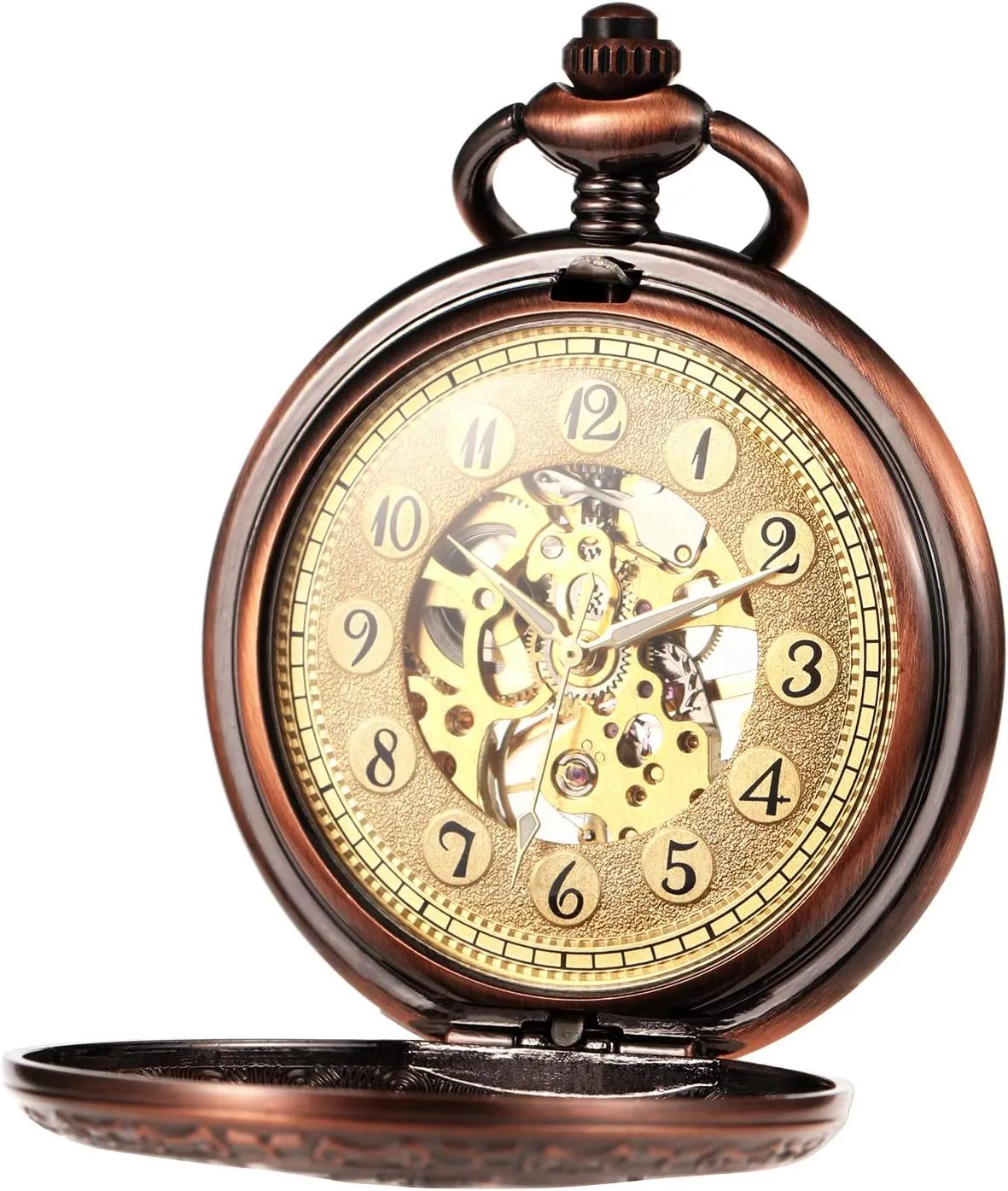 Mechanical Eagle Arabic Numerals Dial Skeleton Pocket Watch Watches with Gift Box and Chains for Mens Women
