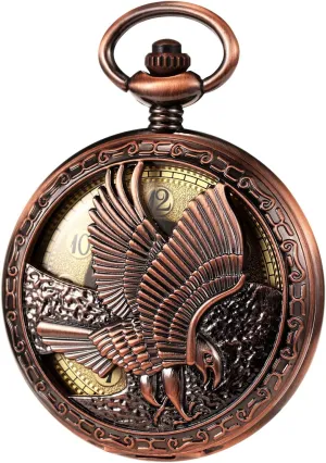 Mechanical Eagle Arabic Numerals Dial Skeleton Pocket Watch Watches with Gift Box and Chains for Mens Women
