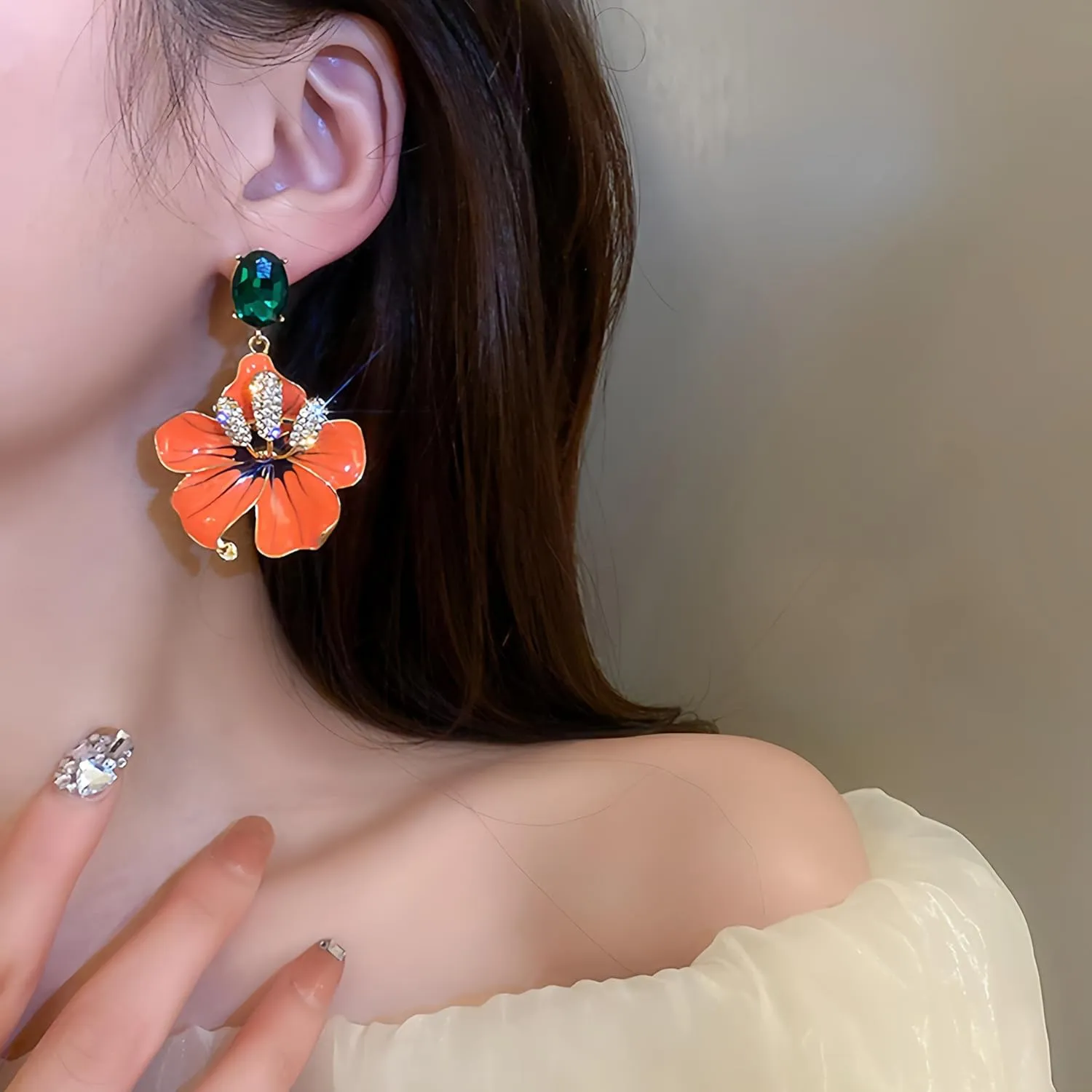 Medieval Retro Round Ear Buckles Colorful round bead Baroque personalized design earrings Women's Ear Studs Zirconia Colorful Gemstone Hoops