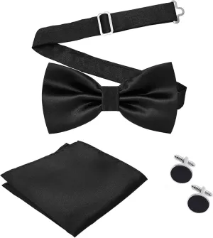 Medsuo Adjustable Bowtie Pocket Square Cufflinks Tuxedo Men's Solid Color Handkerchief Pre-Tied Bow Tie for Weddings, Parties, Proms