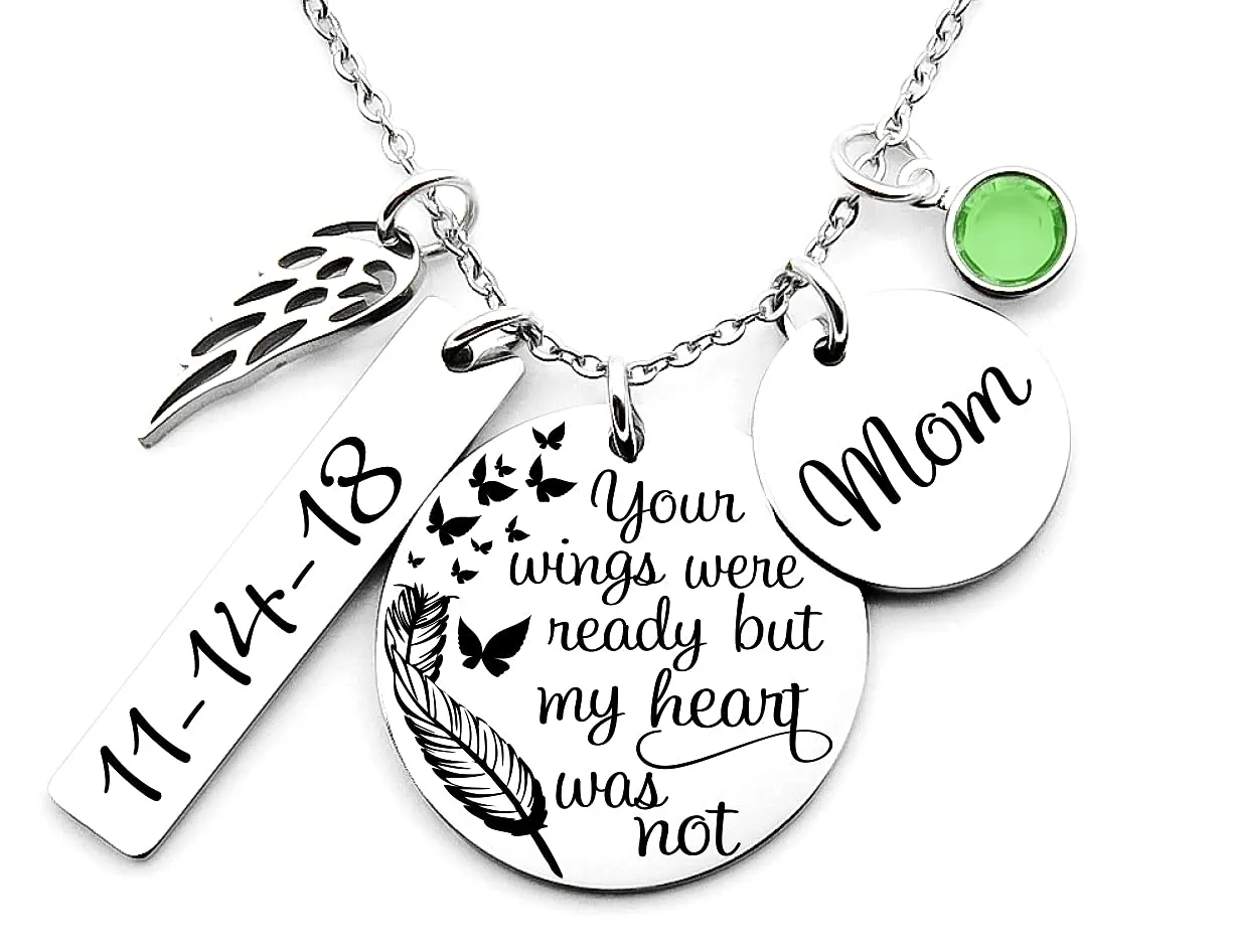 Memorial necklace with butterflies, sympathy gift, memorial gift, your wings were ready