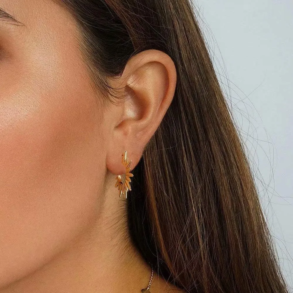 Memorjew Huggie Hoop Earrings for Women, 925 Sterling Silver Post Hypoallergenic Small Huggie Hoop Earrings Gold Plated Cubic Zirconia Star Cross Spike Dangle Earrings for Women Jewelry Gifts