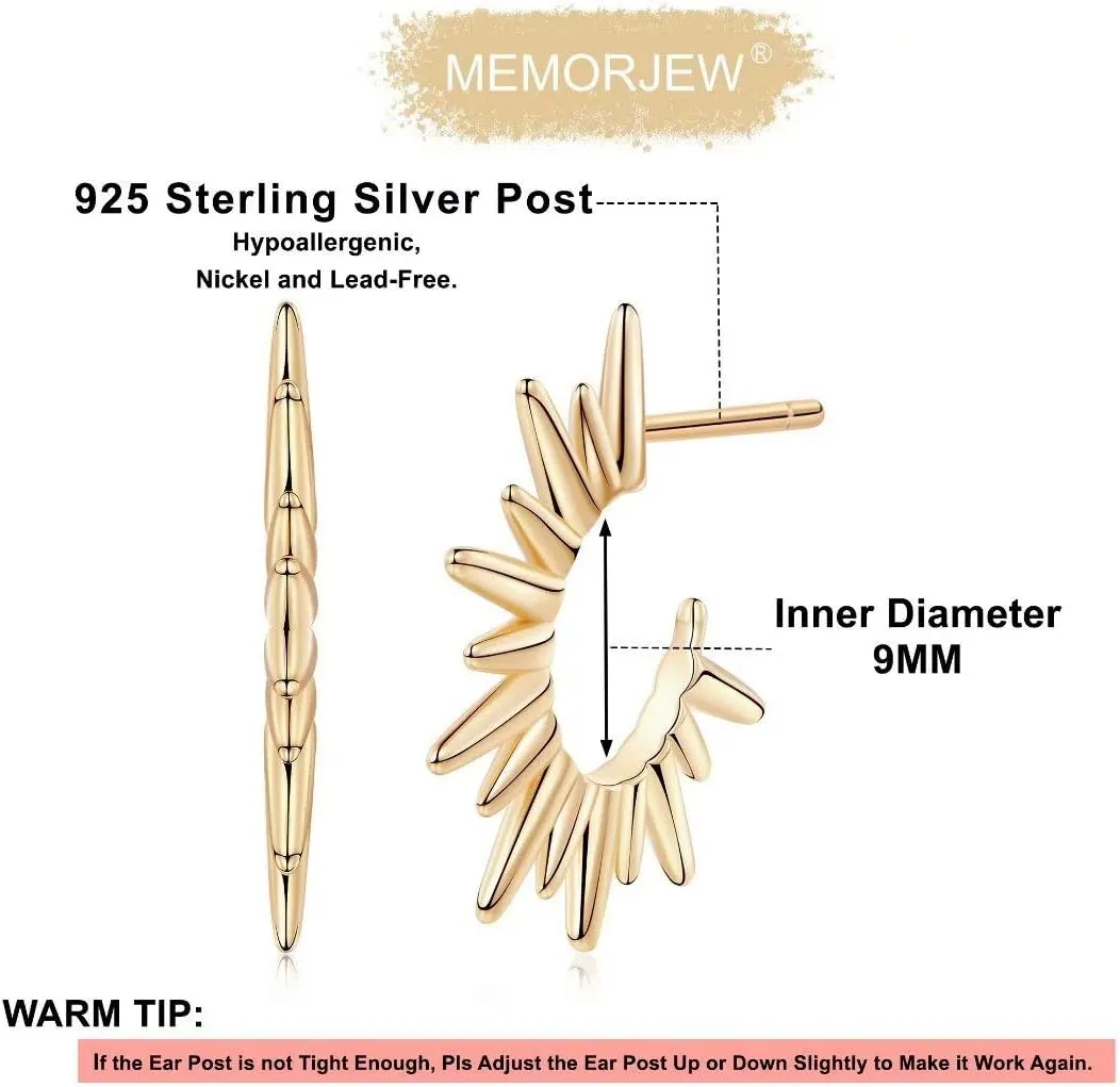 Memorjew Huggie Hoop Earrings for Women, 925 Sterling Silver Post Hypoallergenic Small Huggie Hoop Earrings Gold Plated Cubic Zirconia Star Cross Spike Dangle Earrings for Women Jewelry Gifts