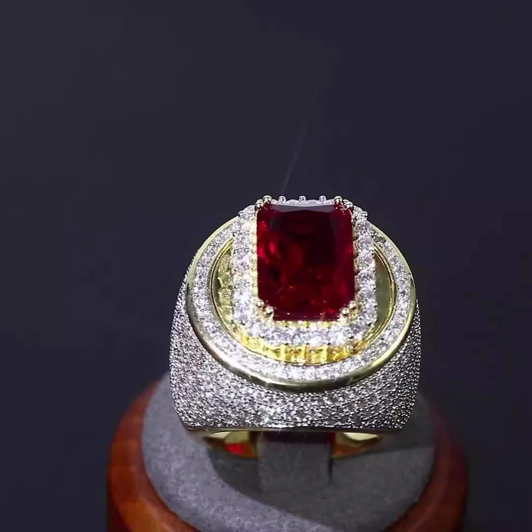 Mens Garnet Ring Sterling Silver or 9K 10K 14K 18K Solid Gold Garnet Ring for Men Garnet with Moissanite Gemstone Ring Engagement Ring for Men Engraved