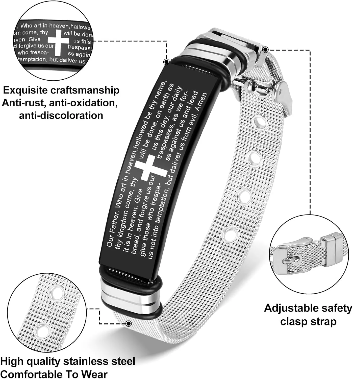 Mens Stainless Steel Link Chain Bracelet,Gothic Heavy Bracelet with Spring Ring Clasp