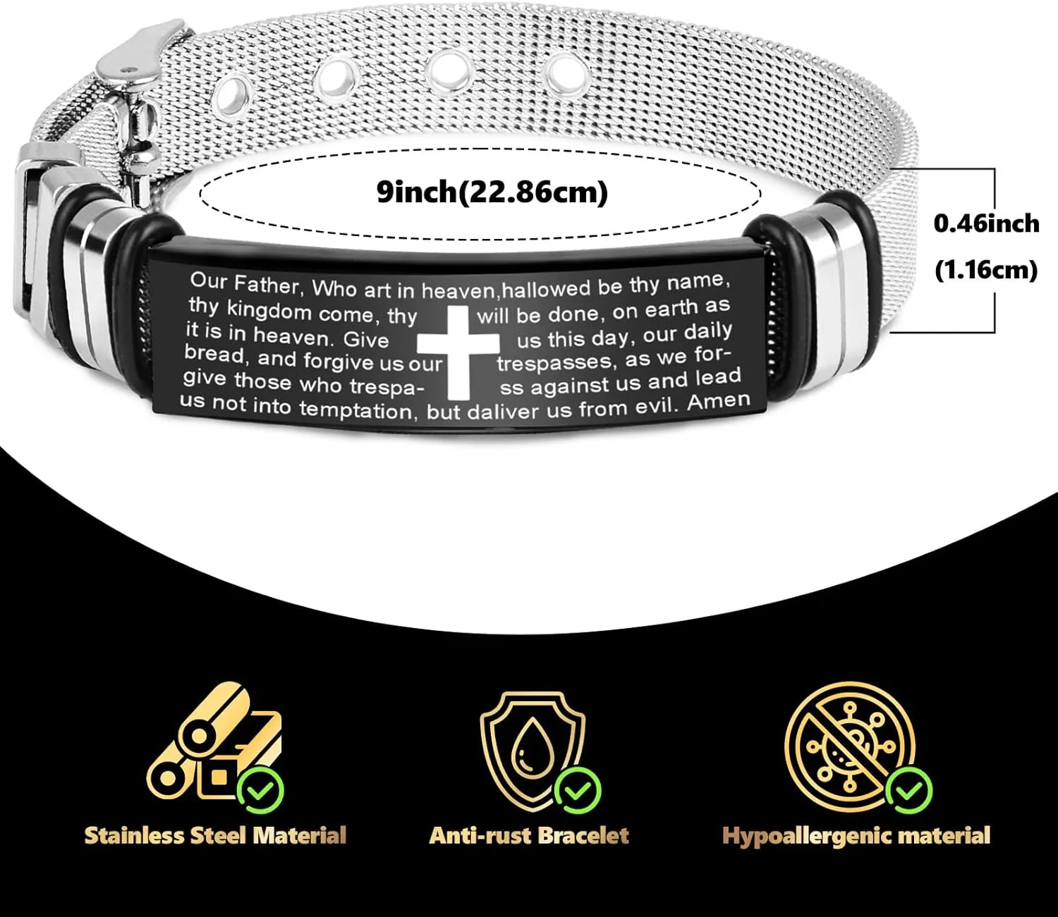 Mens Stainless Steel Link Chain Bracelet,Gothic Heavy Bracelet with Spring Ring Clasp