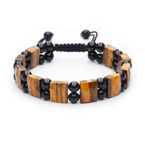 Mens Tigers Eye Stone Bracelet - Protection Tiger Eye Crystal Black Obsidian Stone Beads Bracelet, Healing Crystals Stones Bracelets for Men Bring Protection and Lucky