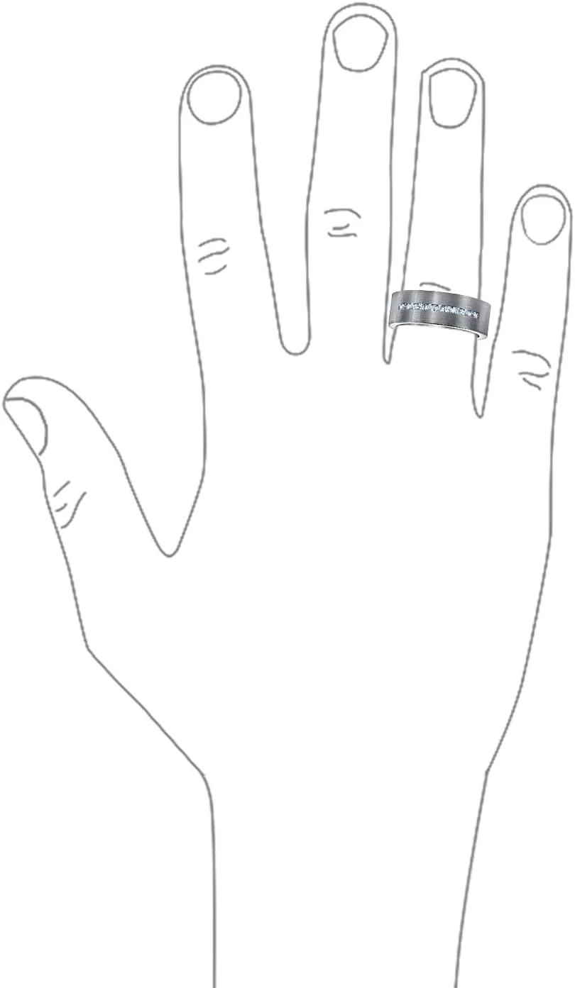 Mens Titanium Wide Wedding Band Ring With Black Inlay and AAA CZ Cubic Zirconia Accent in Silver Tone