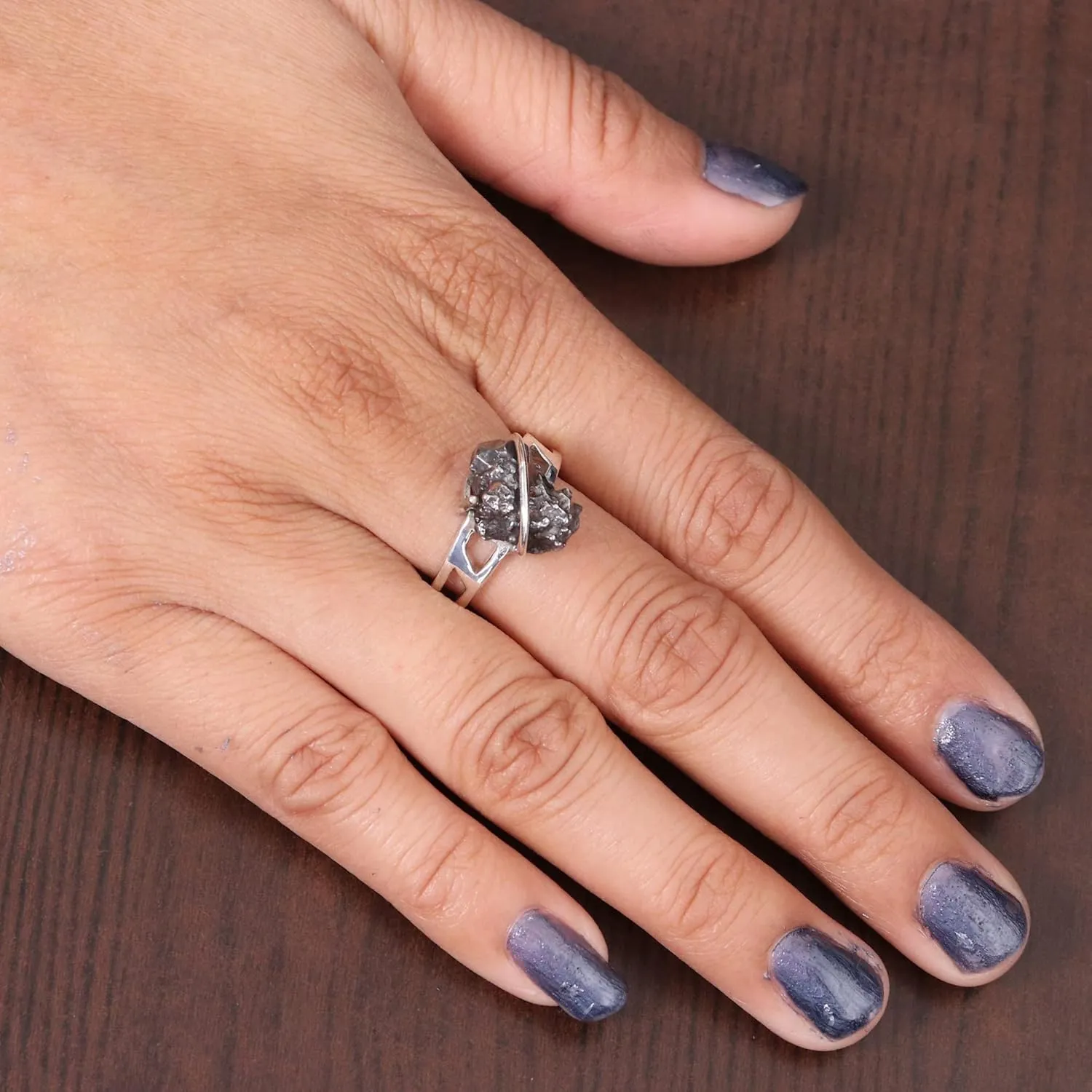 Meteorite Ring in 925 Sterling Silver  Natural Rough Meteorite Gemstone Jewelry for Men and Women