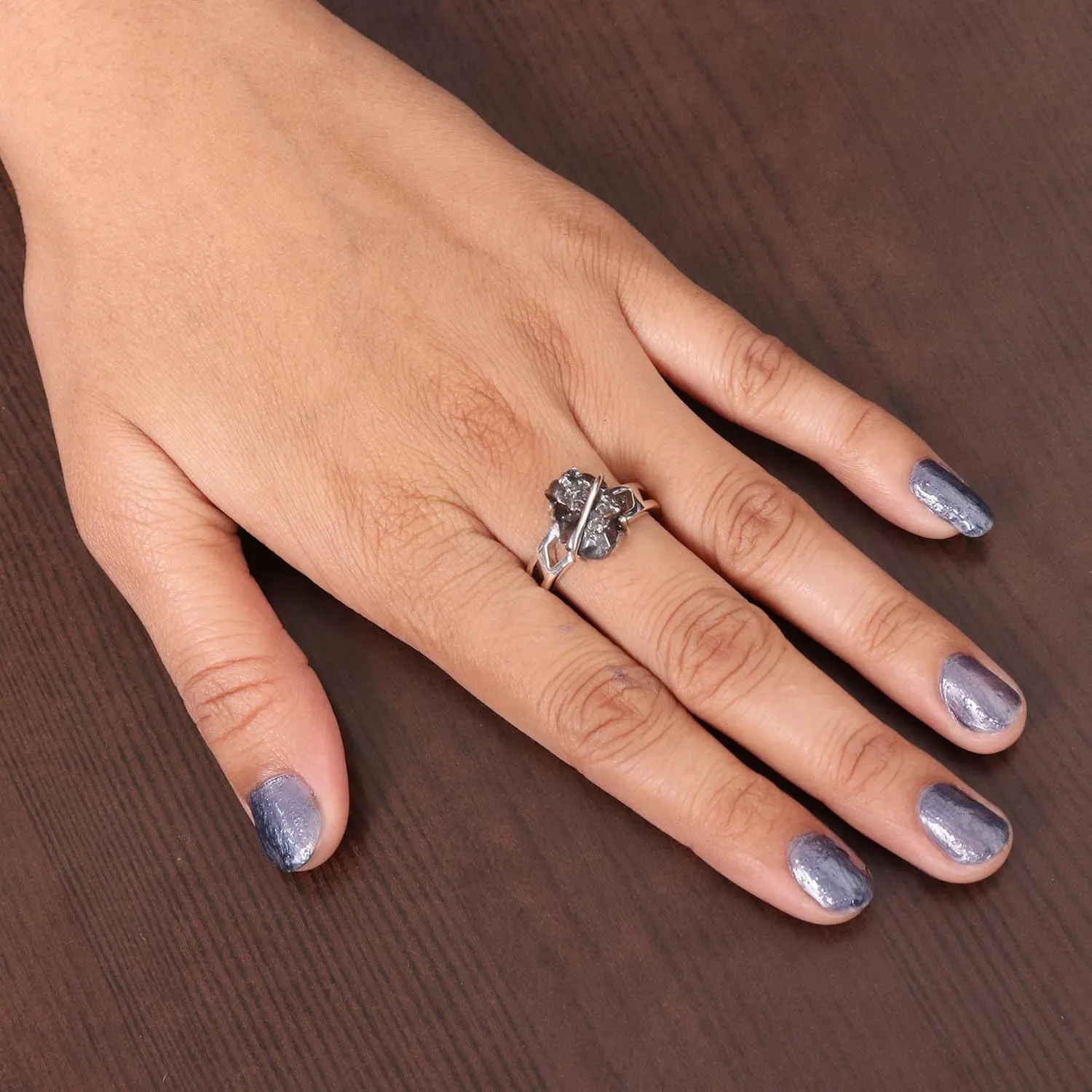Meteorite Ring in 925 Sterling Silver  Natural Rough Meteorite Gemstone Jewelry for Men and Women