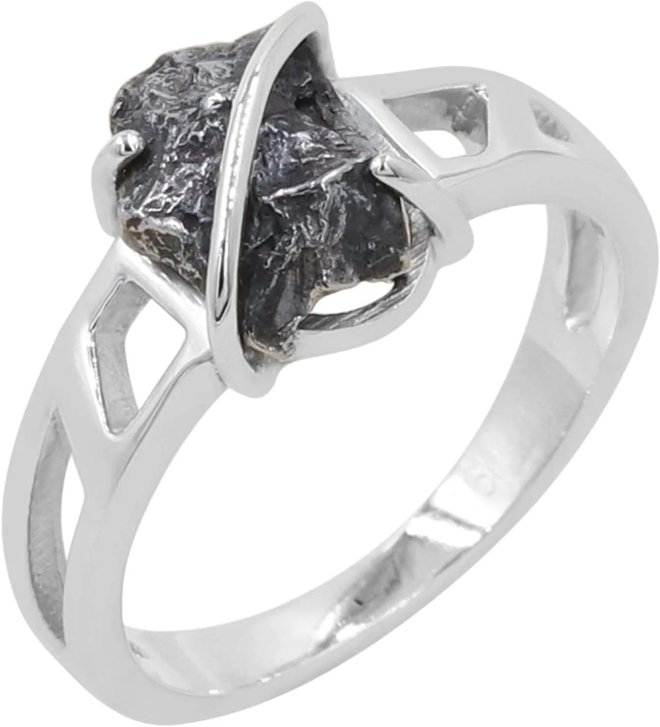 Meteorite Ring in 925 Sterling Silver  Natural Rough Meteorite Gemstone Jewelry for Men and Women