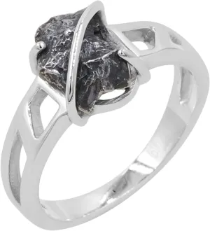 Meteorite Ring in 925 Sterling Silver  Natural Rough Meteorite Gemstone Jewelry for Men and Women