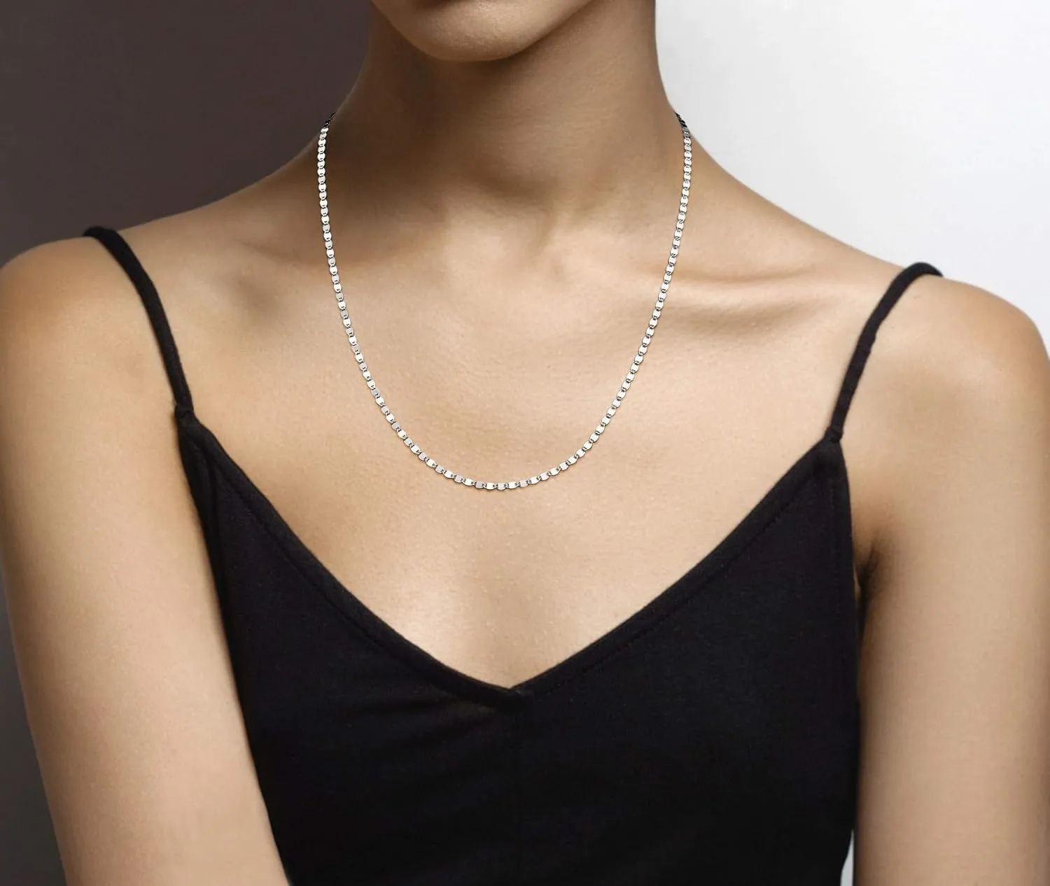 Miabella Italian 925 Sterling Silver Sparkle Mirror Link Chain Necklace for Women, Made in Italy