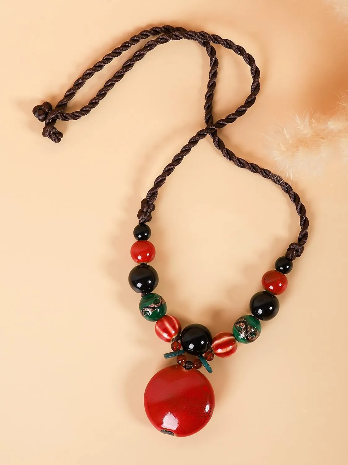 MINACHI Boho Hippie Colorful Chunky Ceramic Beads Strand Necklace, Bohemian Jewelry Gift for Women
