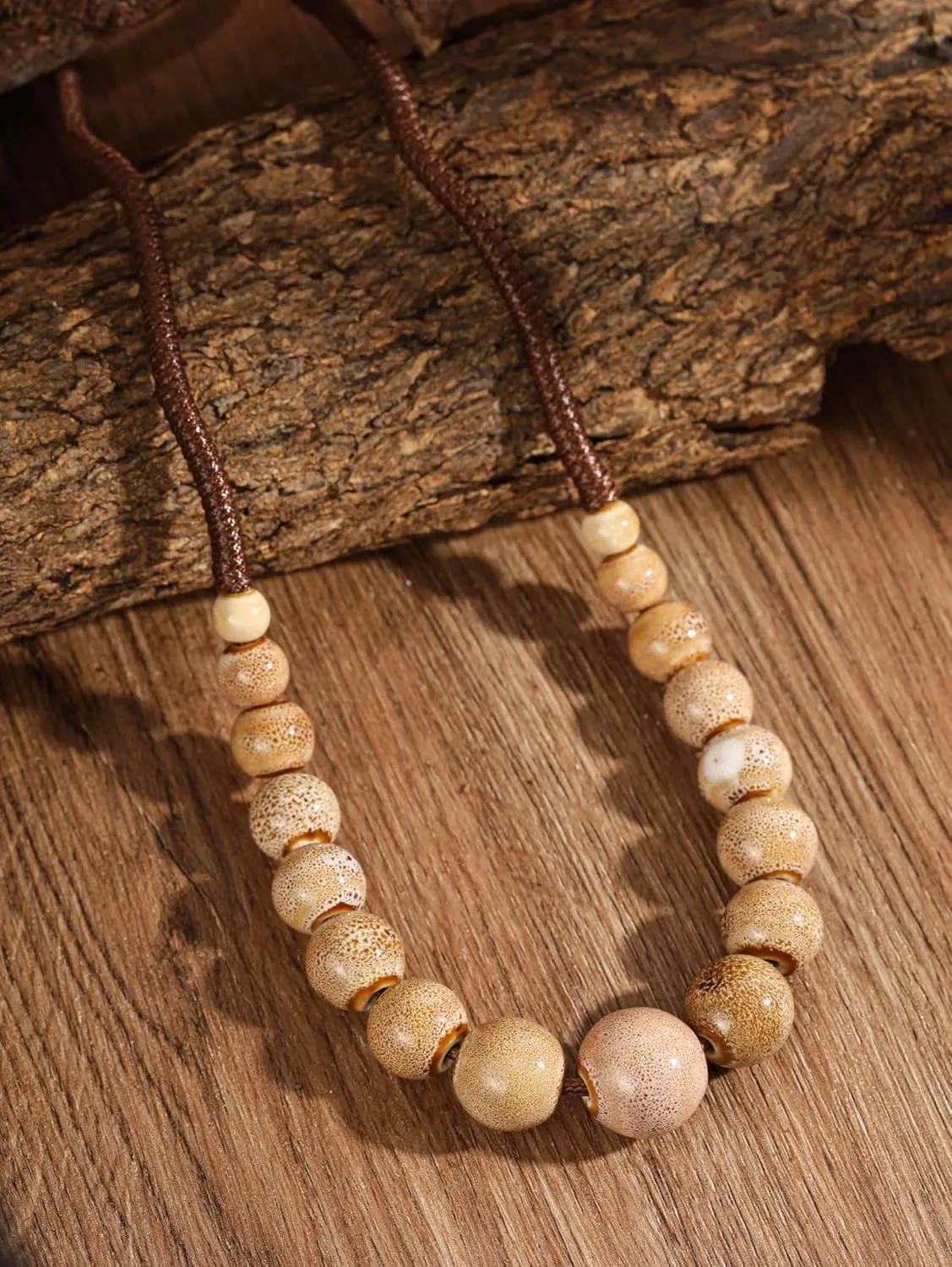 MINACHI Hippie Boho Colorful Ceramic Round Beads Strand Necklace, Bohemian Fashion Statement Jewelry Gift for Women