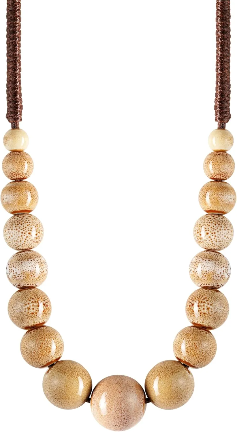 MINACHI Hippie Boho Colorful Ceramic Round Beads Strand Necklace, Bohemian Fashion Statement Jewelry Gift for Women