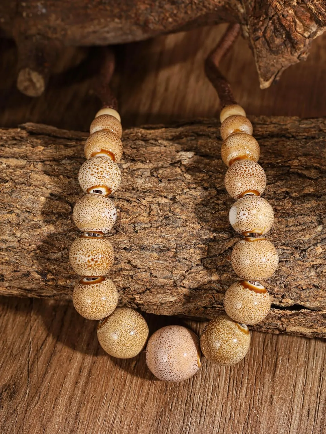 MINACHI Hippie Boho Colorful Ceramic Round Beads Strand Necklace, Bohemian Fashion Statement Jewelry Gift for Women