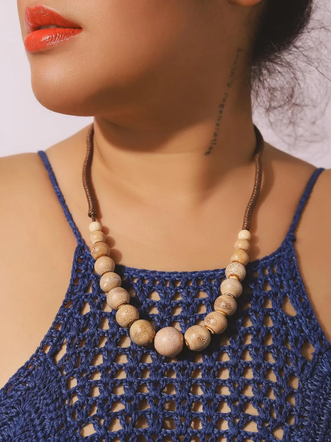 MINACHI Hippie Boho Colorful Ceramic Round Beads Strand Necklace, Bohemian Fashion Statement Jewelry Gift for Women